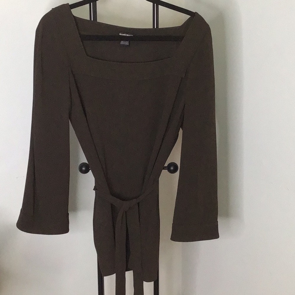 Ellen Tracy Chocolate Brown Top with Tie